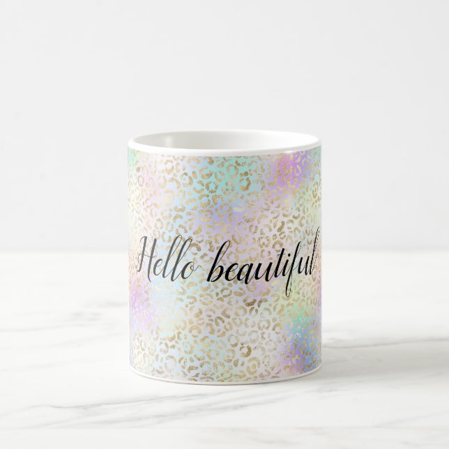 Caneca De Café Dourado azul Roxo Tie dye Leopard        (Centro)