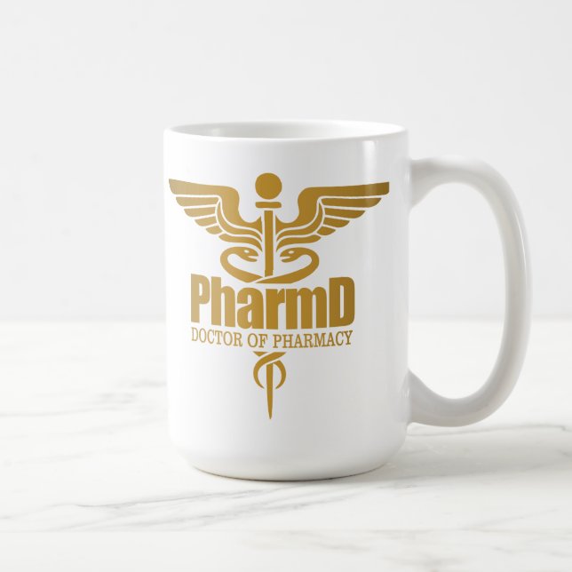 Caneca De Café Dourado Caduceus (PharmD) (Direita)