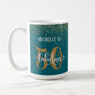 Caneca De Café Dourado Confetti Script 50 & Fabuloso sobre Teal