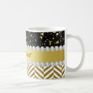 Caneca De Café Dourado Confetti Triângulo Chevrons Bling