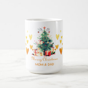 Caneca De Café Dourado Coração, Árvore de Natal, Presentes