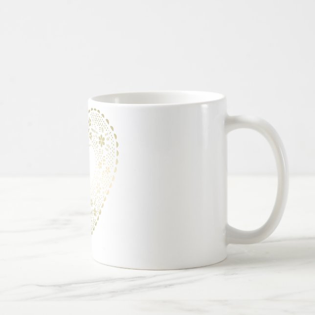 Caneca De Café Dourado Coração Lace (Direita)