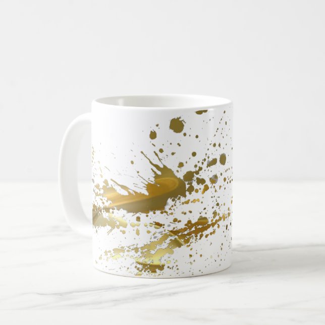 Caneca de café Dourado do Splatter da pintura (Frente Esquerda)