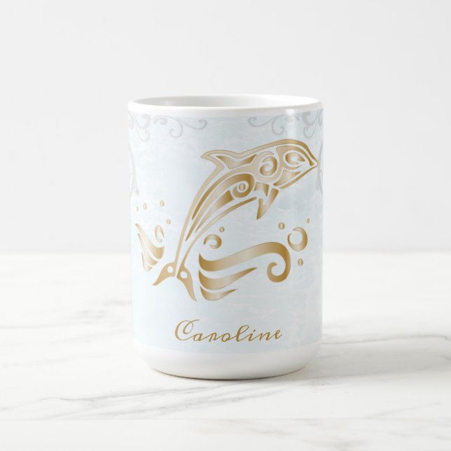 Caneca De Café Dourado Dolphin Personalizado Coffee Mug (Centro)