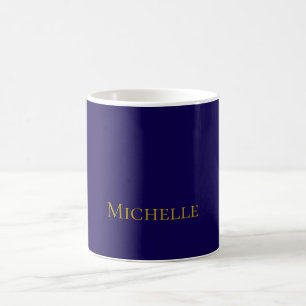Caneca De Café Dourado e escuro Cor Azul Simples Moderno
