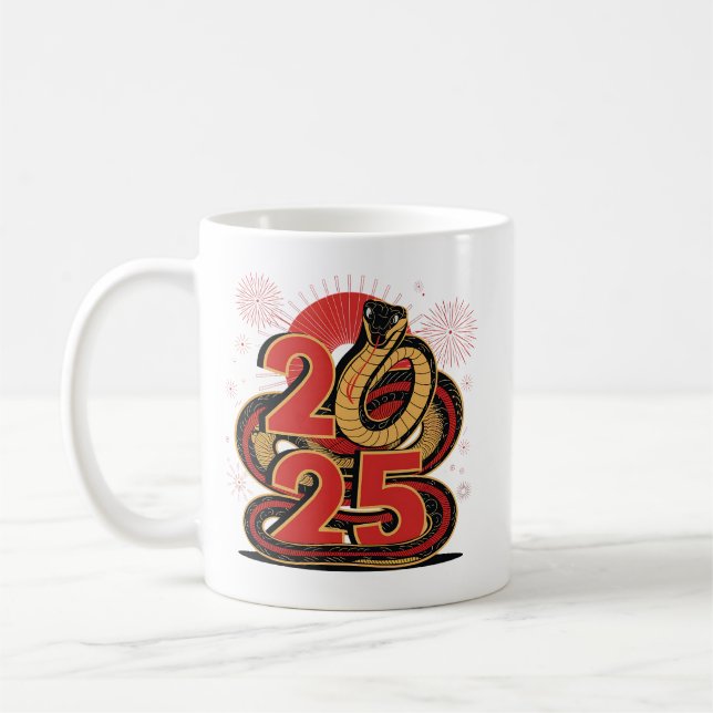 Caneca De Café Dourado E Feliz Ano Novo Do Cobra (Esquerda)