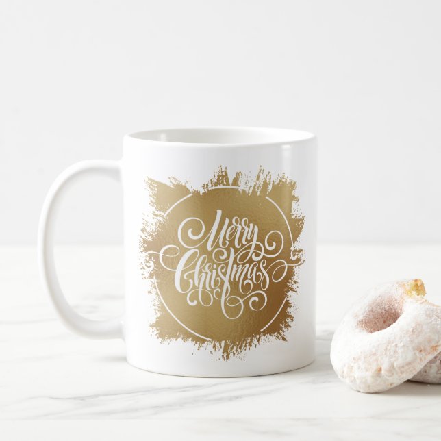 Caneca De Café Dourado Feliz Natal (Com Donut)