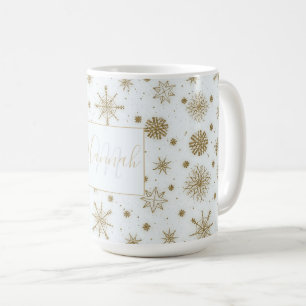 Caneca De Café Dourado Flocos de Neve Design Branco