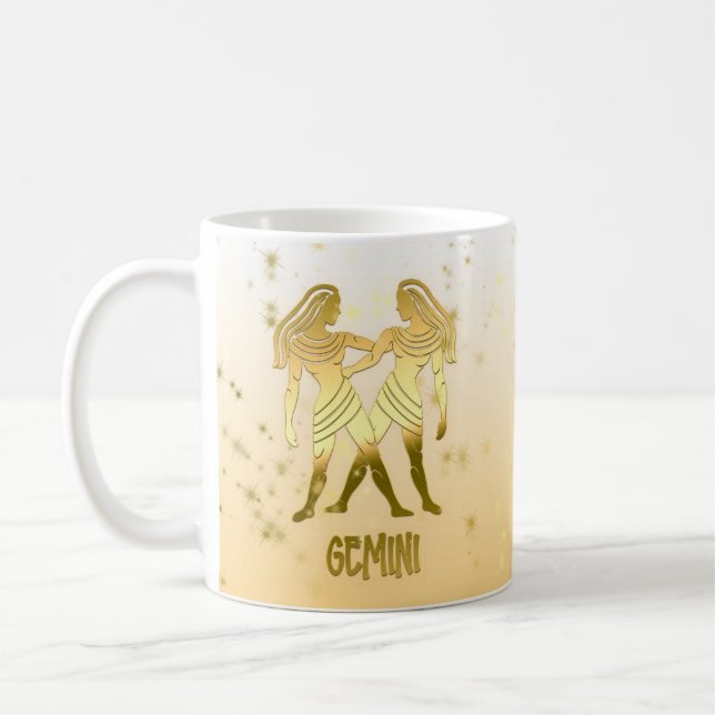 Caneca De Café Dourado Gemini Astrologia Horoscópio Sinal Zodiac (Esquerda)