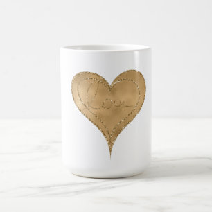 Caneca De Café Dourado Glam Glitter Love Heart