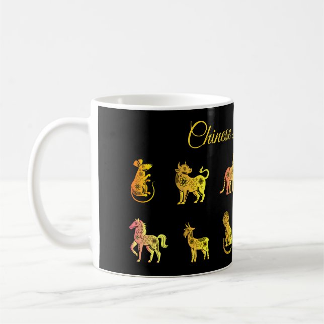 Caneca De Café Dourado Gradiente Chinês Zodiac Preto (Esquerda)