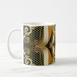 Caneca De Café Dourado luxo barroco, tridimensional, padrão sem c