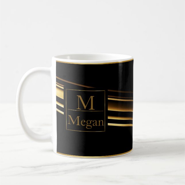 Caneca De Café Dourado Monograma Personalizado Trendy Espresso Mu (Esquerda)