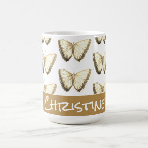Caneca De Café Dourado nome personalizado Belo borboleta