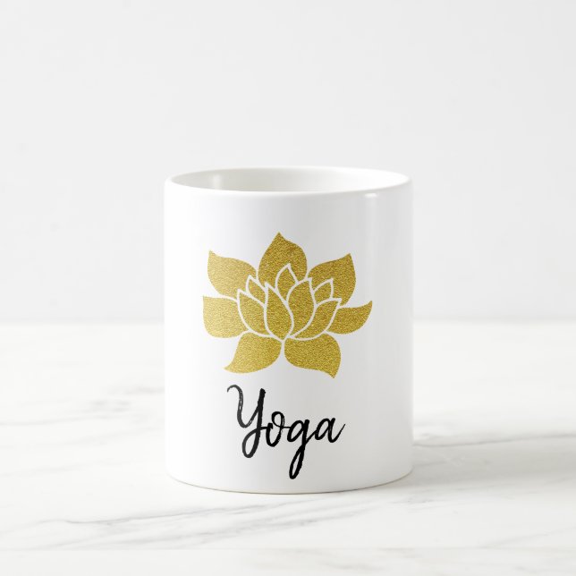 Caneca De Café *~* Dourado Ouro Lotus Yoga Lotus White (Centro)