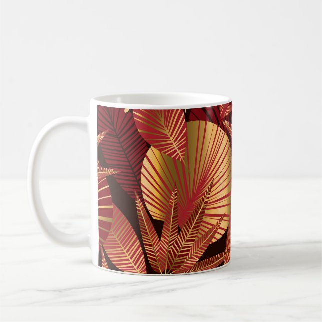 Caneca De Café Dourado Padrão Tropical, Geométrico. (Esquerda)
