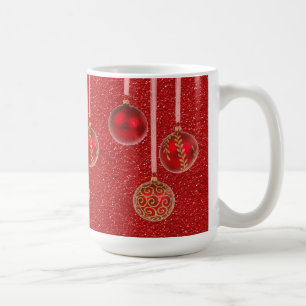 Caneca De Café Dourado Red Glitter Feliz Natal Baubles Mug