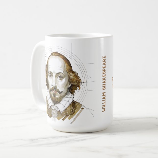 Caneca De Café Dourado retrato de William Shakespeare (Frente Esquerda)