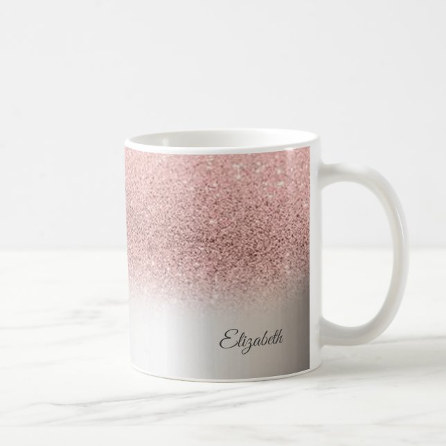 Caneca De Café Dourado Rosa Glitter na Moda, Prata - Personalizad (Direita)