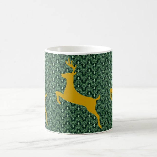 Caneca De Café Dourado salto de veado em fundo de cromo verde (Centro)