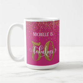 Caneca De Café Dourado Script Confetti 50 & Fabuloso Sobre Rosa Q