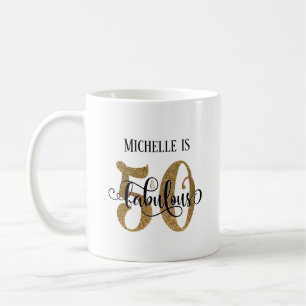 Caneca De Café Dourado script de brilho 50 e fabuloso sobre branc