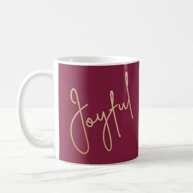 Caneca De Café Dourado Script JOYFUL em Cranberry (Esquerda)