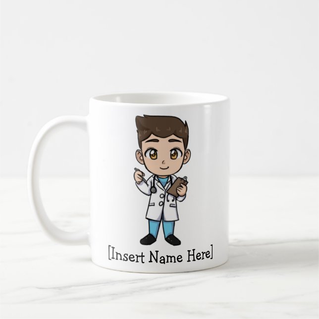 Caneca De Café Doutor bonito personalizado, homem triguenho (Esquerda)
