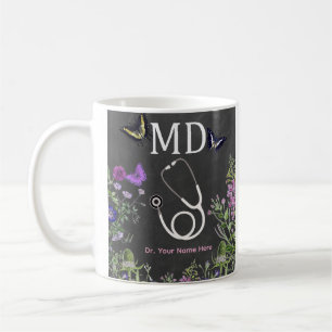 Caneca De Café Doutor MD Estetoscópio Personalizado Floral