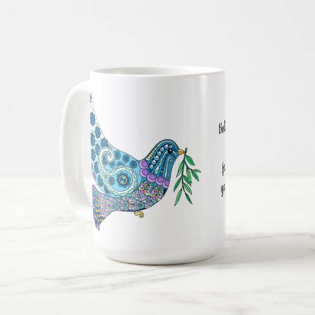 Caneca De Café Dove of Peace w Verse dos Galatianos 5:22 (Frente Esquerda)