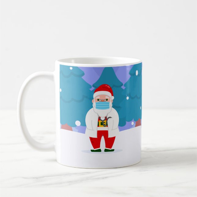 Caneca De Café dr santa claus covid natal face mask médico (Esquerda)