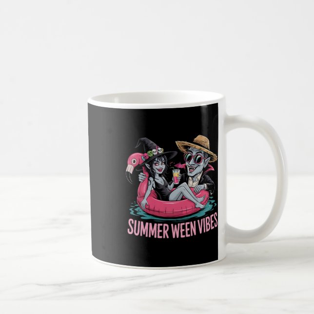 Caneca De Café Drácula Engraçada E Feiticeira Flutuam Halloween S (Direita)