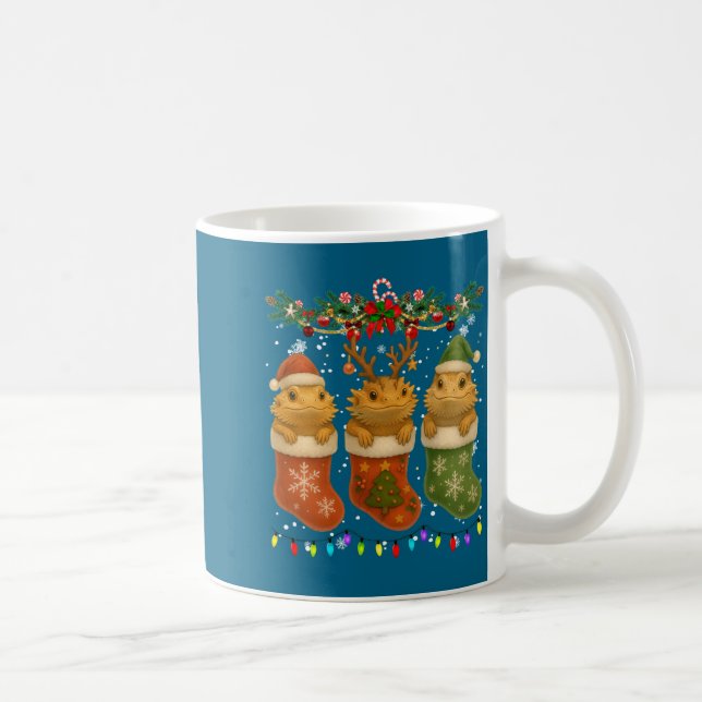 Caneca De Café Dragão Barbudo De Meias De Natal Luzes Dragão Barb (Direita)