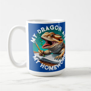 Caneca De Café Dragão Barbudo Engraçado Comeu o Dever de Casa