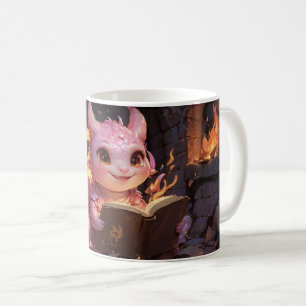 Caneca De Café Dragão-Bebê Rosa Lê Livro