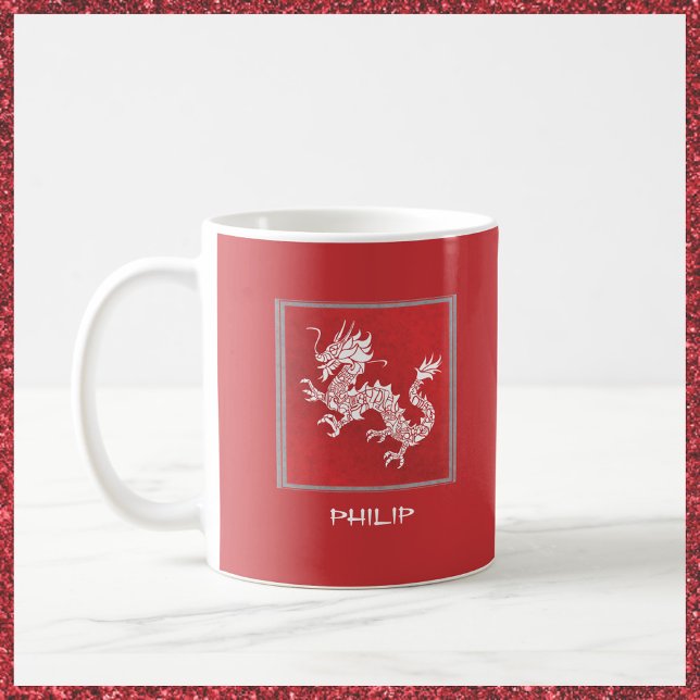 Caneca De Café Dragão Branco e Vermelho em Greve (Criador carregado)