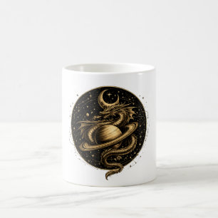 Caneca De Café Dragão Celestial Saturno Fantasia Arte Espacial
