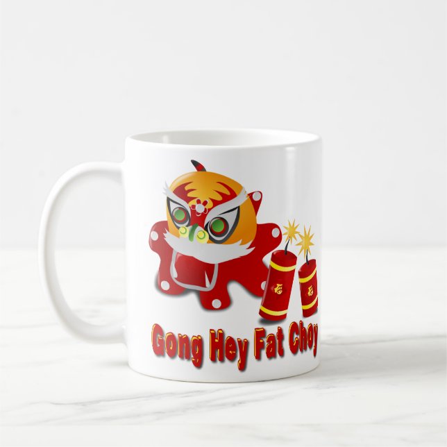 Caneca De Café Dragão Chinês e Fogos de Artifício (Esquerda)