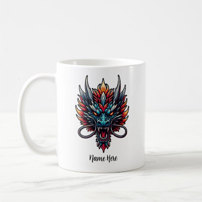 Caneca De Café Dragão Chinês Nome Personalizado (Esquerda)