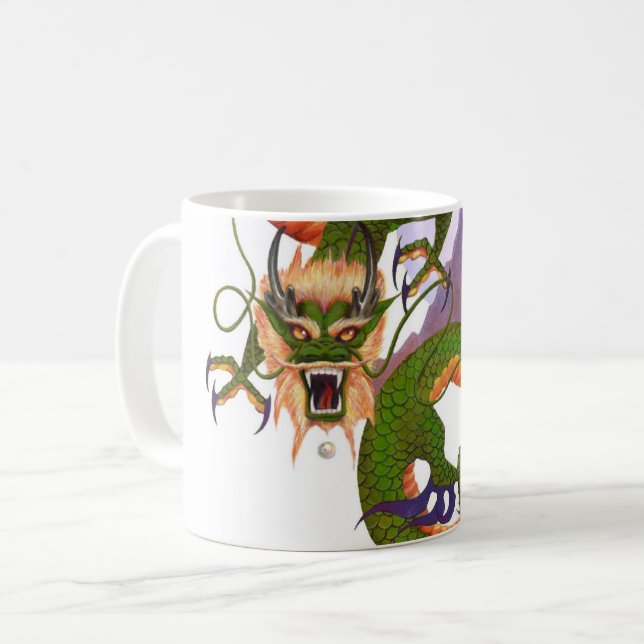 Caneca De Café Dragão Chinês Verde (Frente Esquerda)