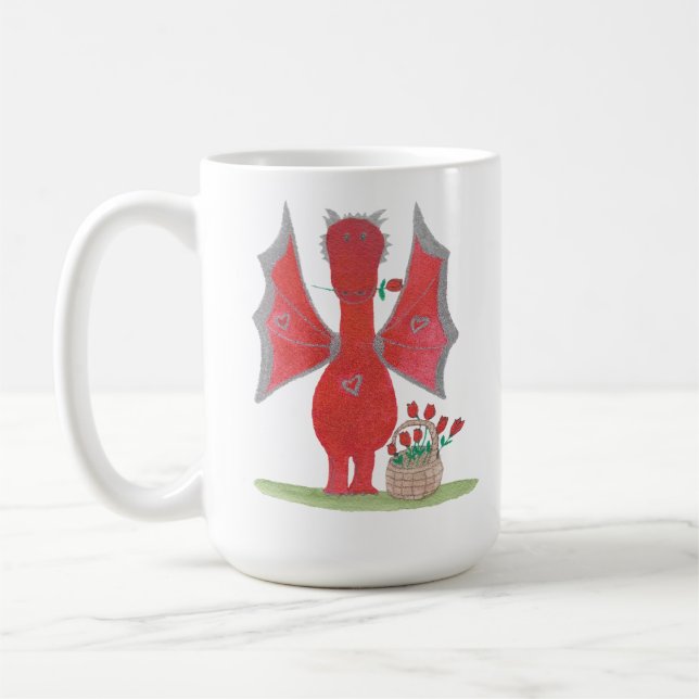 Caneca De Café Dragão com Rosas Vermelhas (Esquerda)