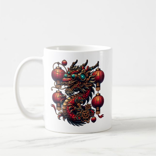 Caneca De Café Dragão de Ano Novo Chinês Steampunk (Esquerda)