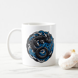 Caneca De Café Dragão de Crochê Enroscado em Fio Azul Presente