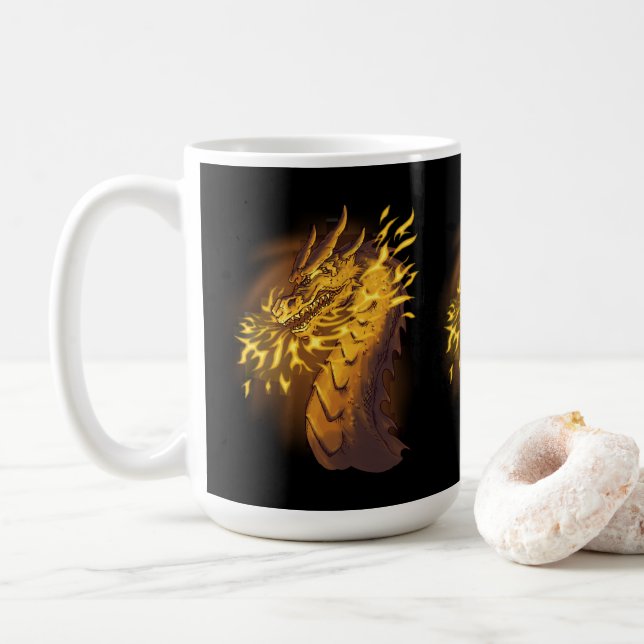 Caneca De Café Dragão de Fogo Dourado (Com Donut)