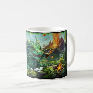 Caneca De Café Dragão de Fogo Verde Hawaiiano e Vulcões
