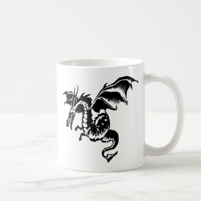 Caneca De Café Dragão Design Branco Voador (Direita)
