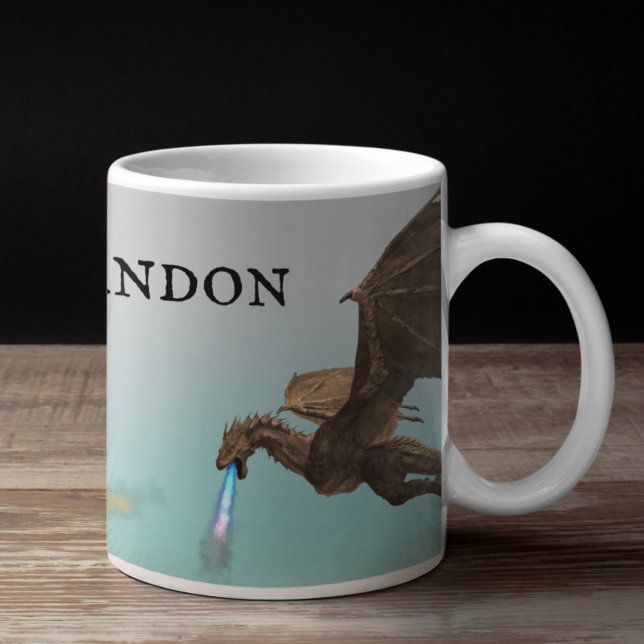 Caneca De Café Dragão Dragão Wyvern Respirando Fogo Personalizado (Criador carregado)