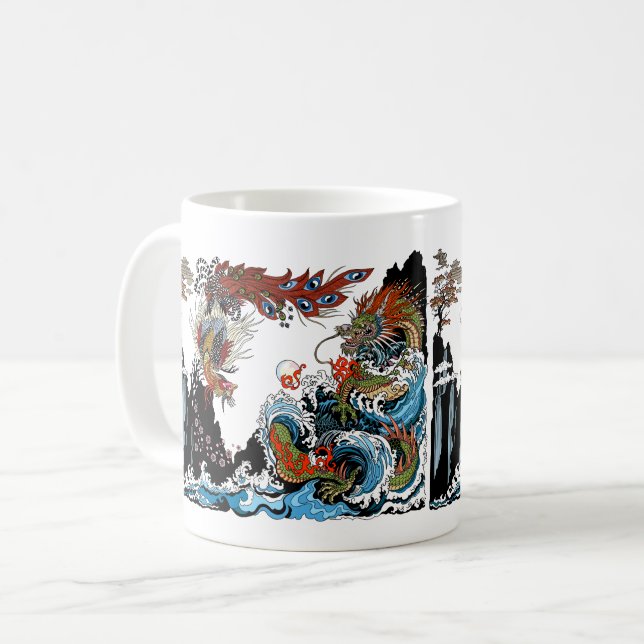 Caneca De Café Dragão e Feng Huang. Ilustração de Insima (Frente Esquerda)