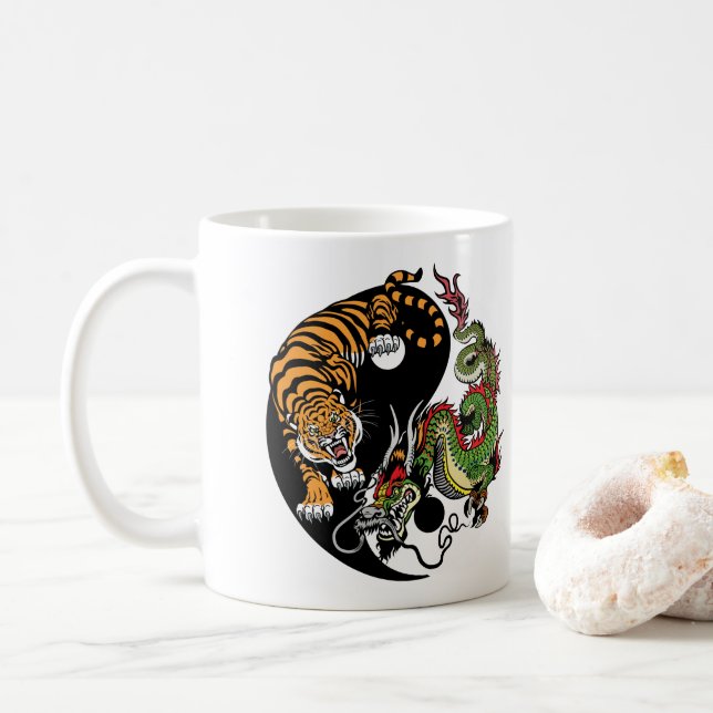 Caneca De Café dragão e tigre yin yang (Com Donut)