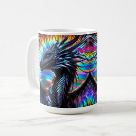 Caneca De Café Dragão Iridescente com Fundo Vibrante